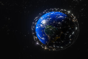 A 3D rendering of Planet Earth - a low latency, broadband internet system to meet the needs of consumers across the globe
