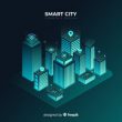 Isometric futuristic night city background