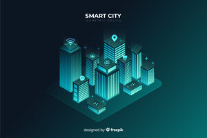 Isometric futuristic night city background