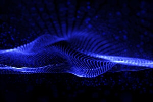 3D render of an abstract communications background with flowing cyber particles