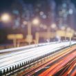 Traffic light trails on urban street