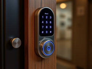 A smart lock on a door