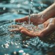 hands that are touching flowing water