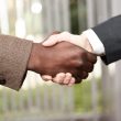 a close-up of two business people shaking hands