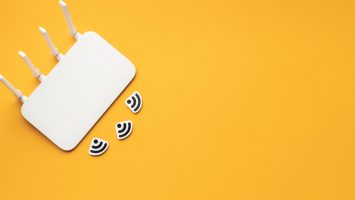 A router on a yellow background