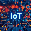 IoT sign ona blue and orange background