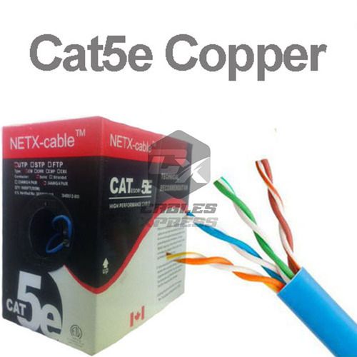 BARE COPPER CAT5E 1000FT CABLE RISER UTP CMR 24 AWG SOLID - (WHITE \ BLUE )